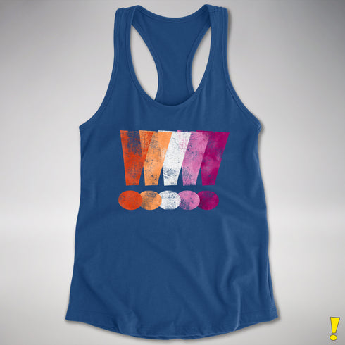 Distressed Lesbian Pride Graphic Exclamation Points Women's Racerback - Royal